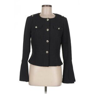 White House Black Market Military Blazer Jacket 6 Black Flared Sleeve Peplum Hem